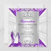 キンセアニェラ15バースデーパーティーグリッターパープルヒール 招待状 (正面)