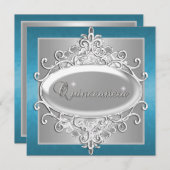 キンセアニェラ15バースデーパーティーシルバーブルーグリッター 招待状 (正面/裏面)