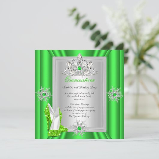 キンセアニェラ15バースデーパーティードライムグリーンヒール 招待状 (スタンド正面)