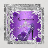 キンセアニェラ15バースデーパーティーパープルシルバー 招待状 (正面/裏面)