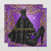 キンセアニェラ15バースデーパーティーパープルブラックドレス 招待状 (正面/裏面)