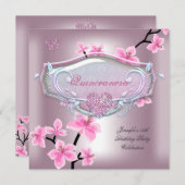 キンセアニェラ15バースデーパーティーピかわいらしンクフローラ 招待状 (正面/裏面)