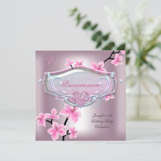 キンセアニェラ15バースデーパーティーピかわいらしンクフローラ 招待状 (スタンド正面)