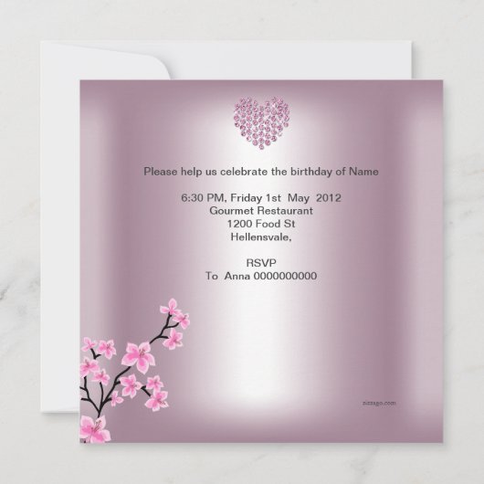 キンセアニェラ15バースデーパーティーピかわいらしンクフローラ 招待状 (裏面)