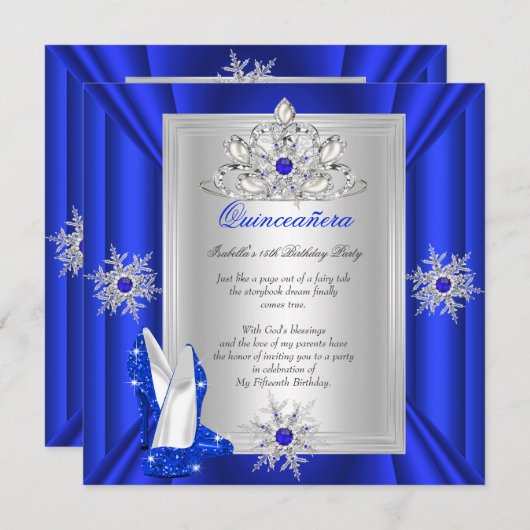 キンセアニェラ15バースデーパーティーブルー王室のヒール 招待状 (正面/裏面)