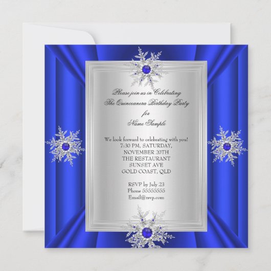 キンセアニェラ15バースデーパーティーブルー王室のヒール 招待状 (裏面)
