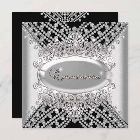 キンセアニェラ15バースデーパーティー白黒ダイヤモンド 招待状 (正面/裏面)
