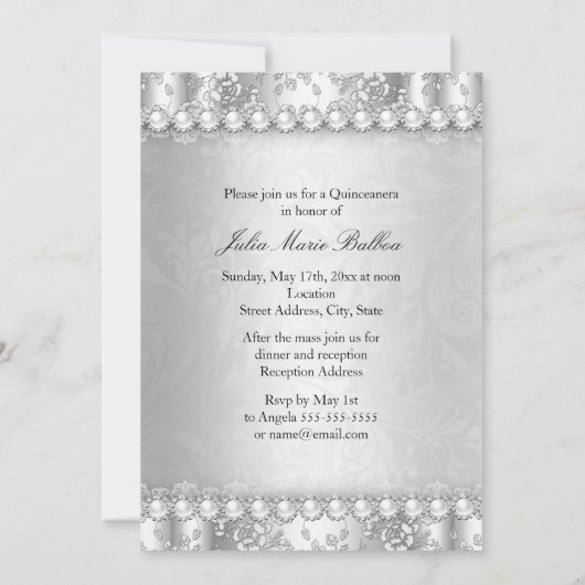 キンセアニェラ15パーティーシルバーダマスク写真 招待状 (裏面)