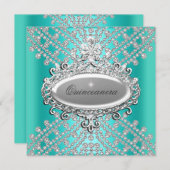 キンセアニェラ15パーティーティール(緑がかった色)ブルーホワイトダイヤモンド 招待状 (正面/裏面)