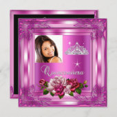 キンセアニェラ15パーティーピンクローズ写真 招待状 (正面/裏面)