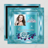 キンセアニェラ15パーティーブルーティール(緑がかった色)バラ写真 招待状 (正面/裏面)