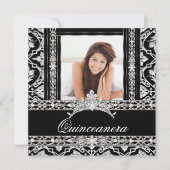 キンセアニェラ15パーティー白黒ダマスクダイヤモンド 招待状 (正面)