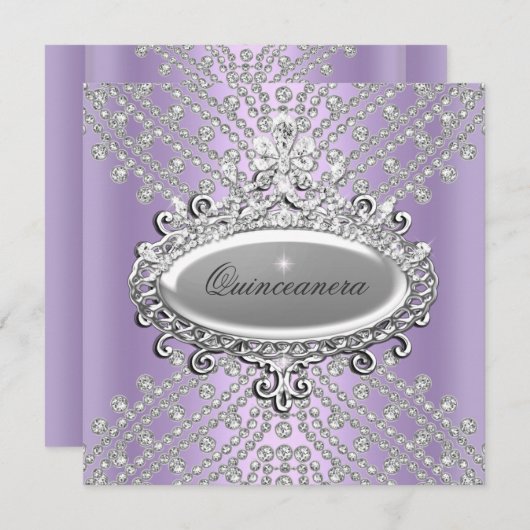 キンセアニェラ15パーティー薄紫パープルホワイトダイヤモンド 招待状 (正面/裏面)