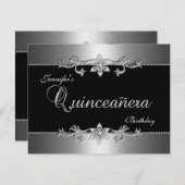 キンセアニェラ15位黒エレガント銀玉パーティー 招待状 (正面/裏面)
