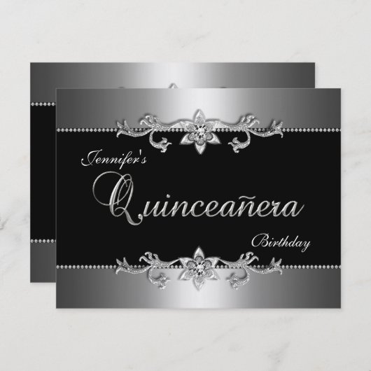 キンセアニェラ15位黒エレガント銀玉パーティー 招待状 (正面/裏面)