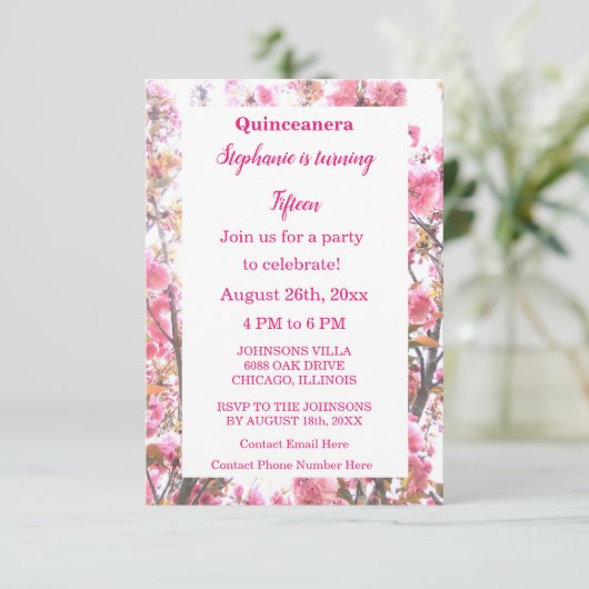 キンセアニェラ15分誕生日ピンクさくらんぼフローラ 招待状 (スタンド正面)