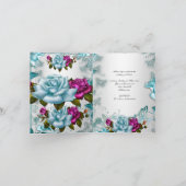 キンセアニェラ15招待状ティール(緑がかった色)ブルーホワイトピンクローズ 招待状 (内部)
