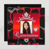 キンセアニェラ15日パーティー赤黒写真 招待状 (正面/裏面)