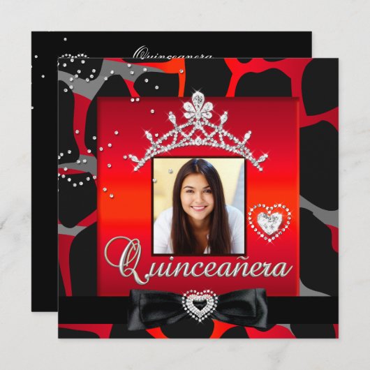 キンセアニェラ15日パーティー赤黒写真 招待状 (正面/裏面)