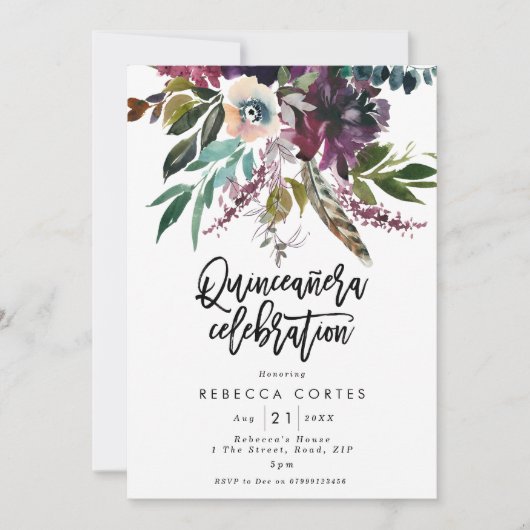 キンセアニェラ15歳の誕生日の羽フローラ 招待状 (正面)