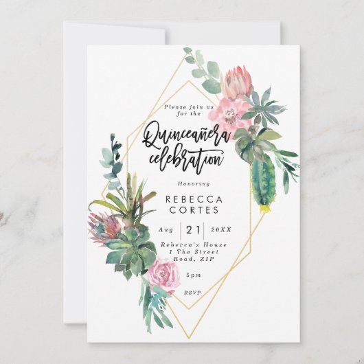 キンセアニェラ15歳の誕生日サボテンの幾何学 招待状 (正面)