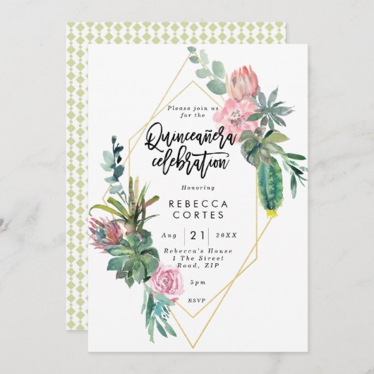 キンセアニェラ15歳の誕生日サボテンの幾何学 招待状 (正面/裏面)