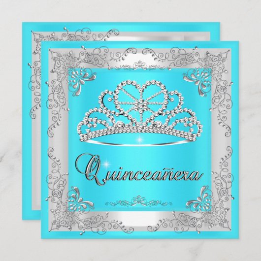 キンセアニェラ15誕生日アクアブルーシルバーティアラ 招待状 (正面/裏面)