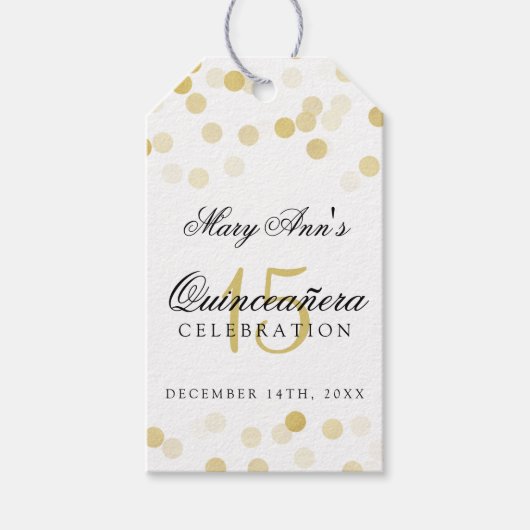 キンセアニェラ15誕生日ゴールドフォイルグリッターライト ギフトタグ (正面)