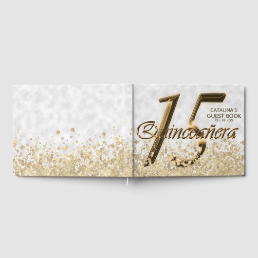 キンセアニェラ15誕生日ゴールドフォイルグリッター ゲストブック (全面)