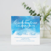 キンセアニェラ15誕生日サマーブルーウォータカラー 招待状 (スタンド正面)