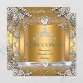 キンセアニェラ15誕生日ティアラ金ゴールドホワイトシルバー 招待状 (正面/裏面)