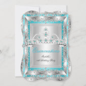 キンセアニェラ15誕生日ティール(緑がかった色)ブルーシルバーティアラ2 招待状 (正面)