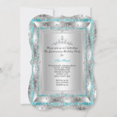 キンセアニェラ15誕生日ティール(緑がかった色)ブルーシルバーティアラ2 招待状 (裏面)