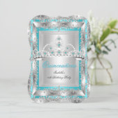 キンセアニェラ15誕生日ティール(緑がかった色)ブルーシルバーティアラ2 招待状 (スタンド正面)