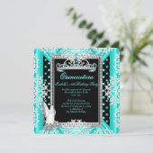 キンセアニェラ15誕生日ティール（緑がかった色）ブルースポットブラック 招待状 (スタンド正面)