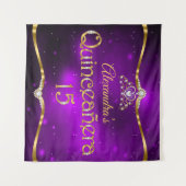 キンセアニェラ15誕生日パープルグリッター金ゴールド タペストリー (正面(横))