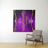 キンセアニェラ15誕生日パープルグリッター金ゴールド タペストリー (インサイチュ(横))