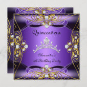 キンセアニェラ15誕生日パープルブラックシルバー金ゴールド 招待状 (正面/裏面)