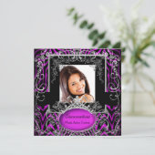 キンセアニェラ15誕生日パープル白黒ゼブラ 招待状 (スタンド正面)