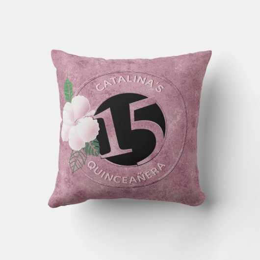 キンセアニェラ15誕生日ピンクフェイクメタリックフローラ クッション (裏面)