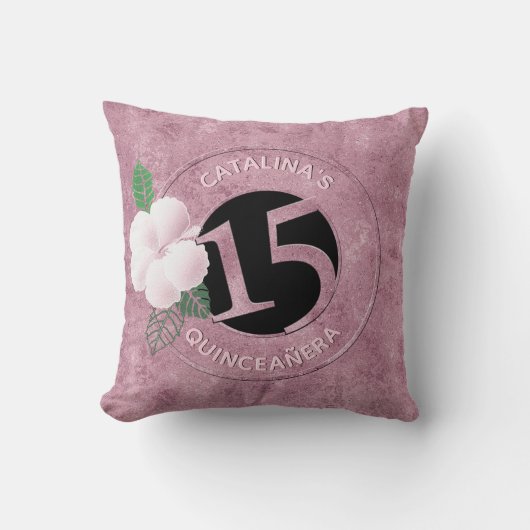 キンセアニェラ15誕生日ピンクフェイクメタリックフローラ クッション (正面)