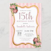 キンセアニェラ15誕生日ピンクフローラ金ゴールドグリッター