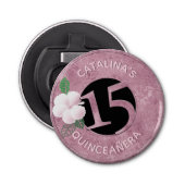 キンセアニェラ15誕生日ピンクメタフェイクリックフローラ 栓抜き (正面)