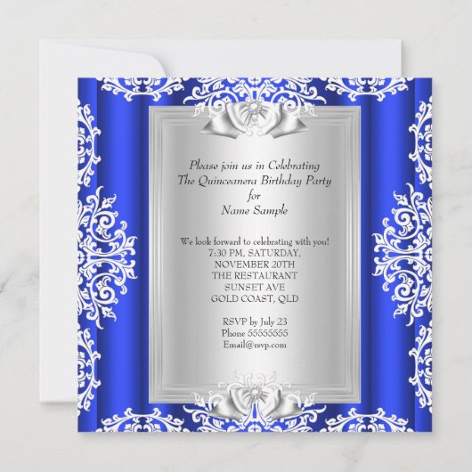 キンセアニェラ15誕生日ブルー王室のシューズ2 招待状 (裏面)