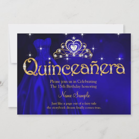 キンセアニェラ15誕生日ブルー王室のドレスティアラ 招待状 (正面)