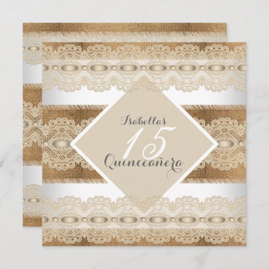 キンセアニェラ15誕生日ベージュレースバーラップ2 招待状 (正面/裏面)