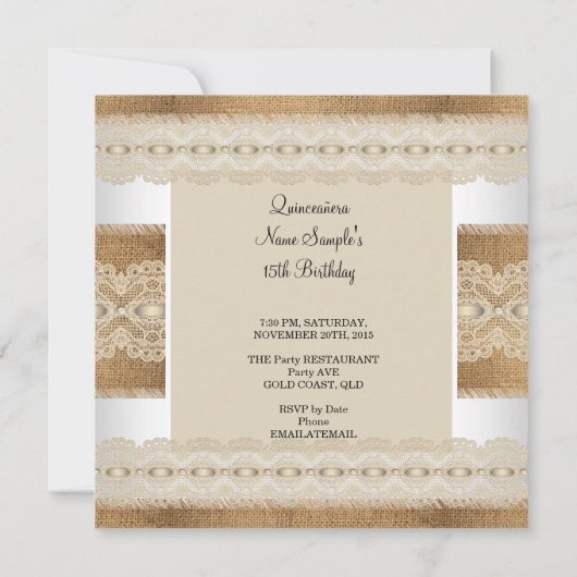 キンセアニェラ15誕生日ベージュレースバーラップ2 招待状 (裏面)