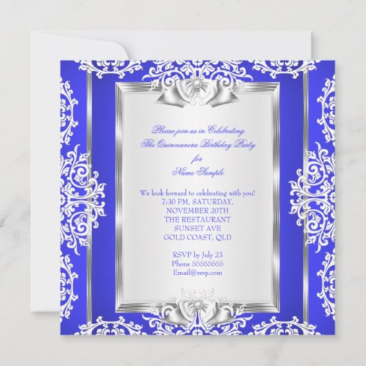 キンセアニェラ15誕生日マジカルブルー王室のシューズ 招待状 (裏面)