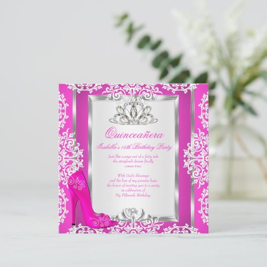 キンセアニェラ15誕生日マジカルホットピンクシューズ 招待状 (スタンド正面)