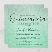 キンセアニェラ15誕生日ミントグリッタールック絵を描ー 招待状 (正面/裏面)